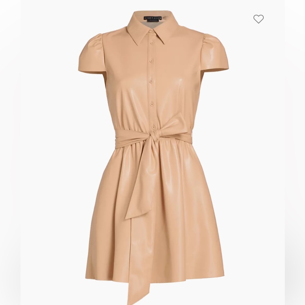 Alice + Olivia Carolyn Vegan Leather Tie-Waist Shirtdress Missing Belt.